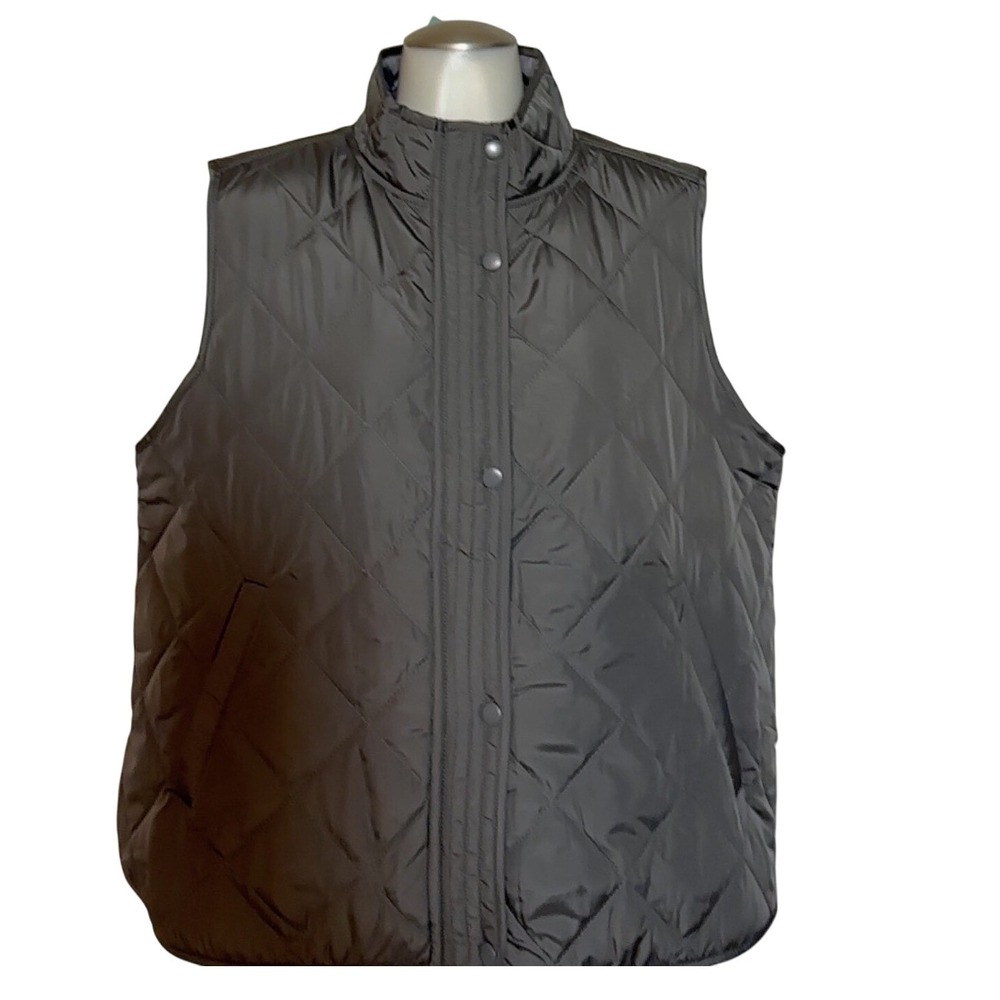Quilted Puffer Vest Women's Dark‎ Gray Snap Front Stand Collar Casual XL NWT